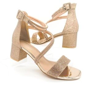 Champagne/Rose Gold Block Heel Sandal